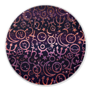 Bouton De Porte En Céramique Univers Spatial Planétaire Pailleté Violet