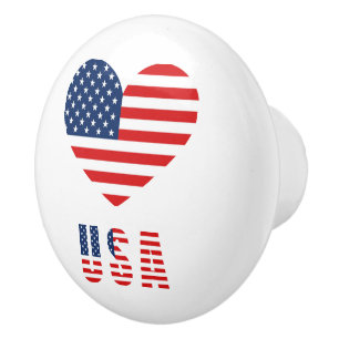 Bouton De Porte En Céramique USA Drapeau en Céramique Coeur Knob pour Meubles