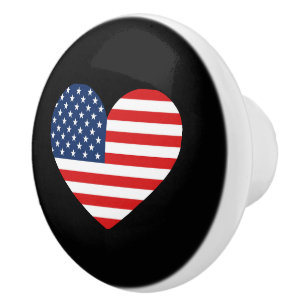 Bouton De Porte En Céramique USA Drapeau en Céramique Coeur Knob pour Meubles