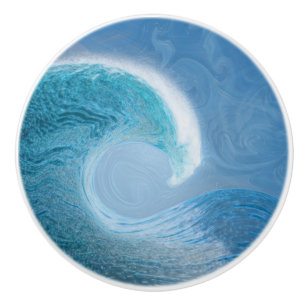 Bouton De Porte En Céramique Vague Bleue Artistique