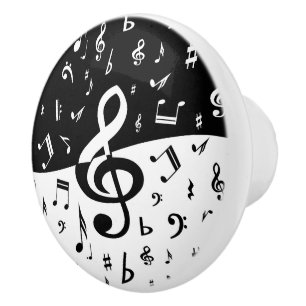 Bouton De Porte En Céramique Vague élégante de clef triple noire et blanche
