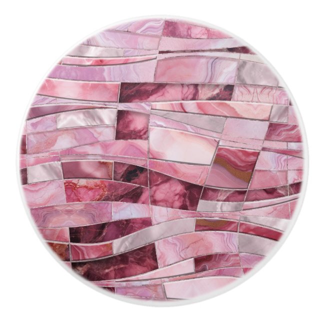 Bouton De Porte En Céramique Vagues en mosaïque - Marbre rose Abstrait (Devant)