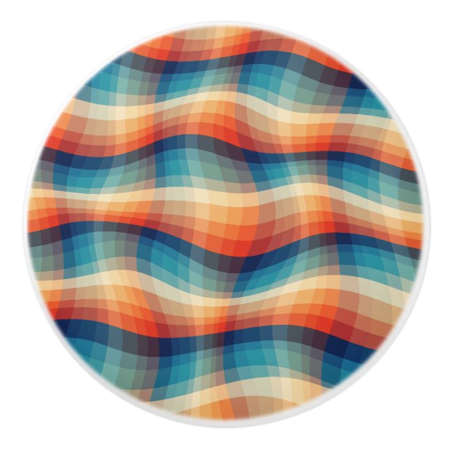 Bouton De Porte En Céramique Vagues Rétro Colorées Vintage (Devant)