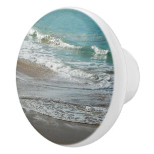 Bouton De Porte En Céramique Vagues sur la plage bleu turquoise Océan