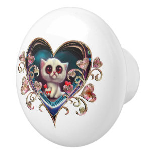 Bouton De Porte En Céramique Valentine's Day Kitten