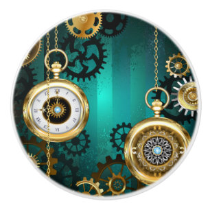 Bouton De Porte En Céramique Veille bijoux Steampunk sur un Arrière - plan vert