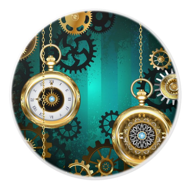Bouton De Porte En Céramique Veille bijoux Steampunk sur un Arrière - plan vert (Devant)