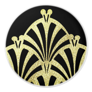 Bouton De Porte En Céramique Ventilateur Art déco motif noir or élégant vintage