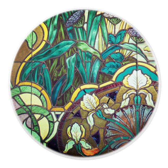 Bouton De Porte En Céramique Verre souillé de nouveau d'art floral (Devant)