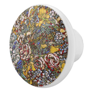 Bouton De Porte En Céramique Verre verni Botanique Floral