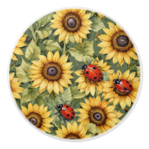 Bouton De Porte En Céramique Vert olive Vert verdure Tournesol Lady Bug Garden 