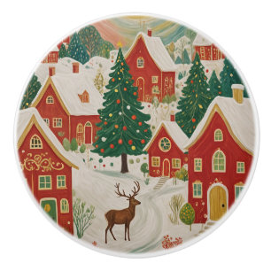 Bouton De Porte En Céramique Village de Noël