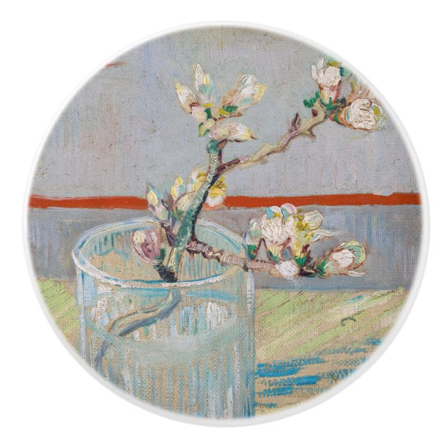 Bouton De Porte En Céramique Vincent van Gogh - Branche d'amandes en verre (Devant)