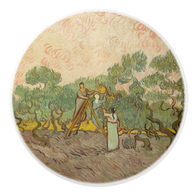 Bouton De Porte En Céramique Vincent van Gogh - Femmes cueillette d'olives (Devant)