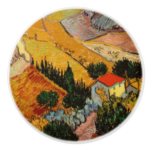 Bouton De Porte En Céramique Vincent van Gogh - Paysage, Maison et Laboureur