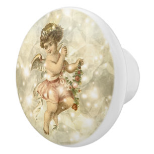 Bouton De Porte En Céramique Vintage Angel Glittering Gold V2 ID136