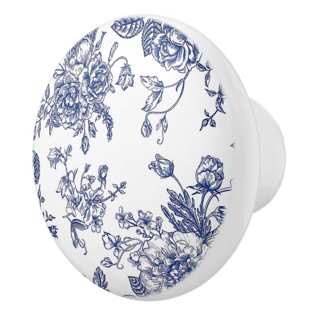 Bouton De Porte En Céramique Vintage Bleu & Blanc Floral Imprimé Ceramic Knob (Droite)
