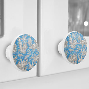 Bouton De Porte En Céramique Vintage bleu turquoise de jouy imprimé