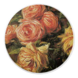 Bouton De Porte En Céramique Vintage d'antiquité Rose jaune impressionniste fl