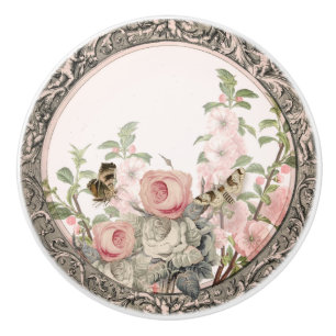 Bouton De Porte En Céramique Vintage Jardin Français Noir Rose Folio Floral