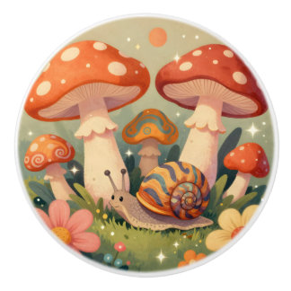Bouton De Porte En Céramique Vintage Mushrooms,  Flowers and Snail
