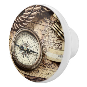 Bouton De Porte En Céramique Vintage plage côtière nautique antique boussole