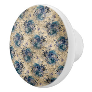 Bouton De Porte En Céramique Vintage Queen Bee & Blue Roses en céramique tire