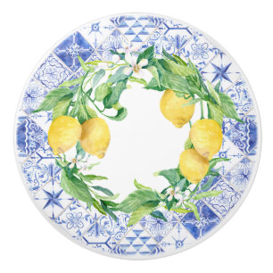 Bouton De Porte En Céramique Vintage rustique Farmhouse Lemon Bleu Carrelage bl