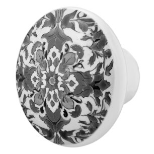 Bouton De Porte En Céramique Vintage turc Iznik noir et blanc Abstrait
