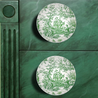 Bouton De Porte En Céramique Vintage vert toile de jouy imprimé