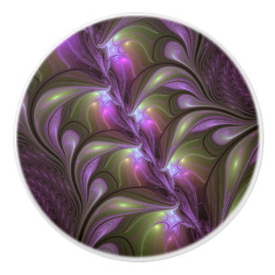 Bouton De Porte En Céramique Violet Abstrait violet violet kaki fractal