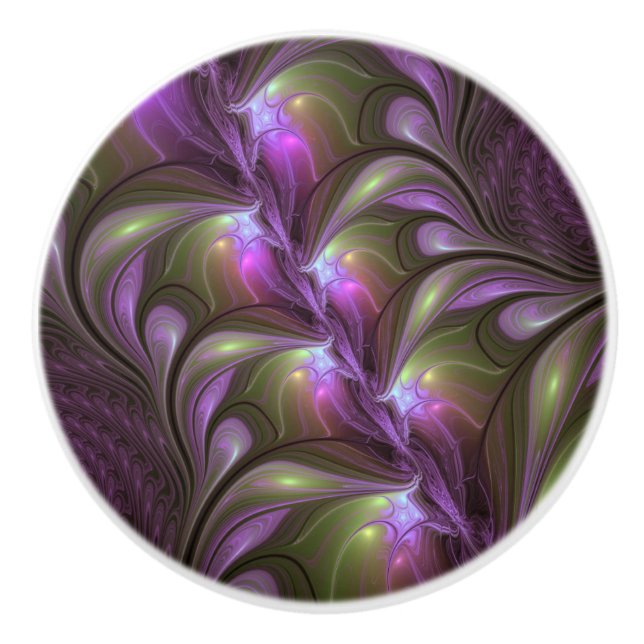 Bouton De Porte En Céramique Violet Abstrait violet violet kaki fractal (Devant)