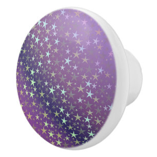 Bouton De Porte En Céramique violet+argenté, brillant, lumineux, étoile, couleu