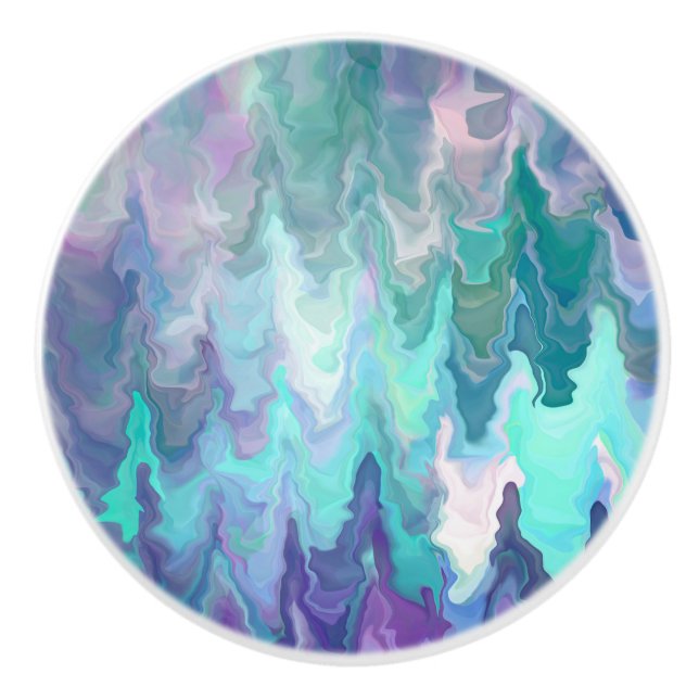 Bouton De Porte En Céramique Violet, Turquoise et Turquoise Abstrait (Devant)