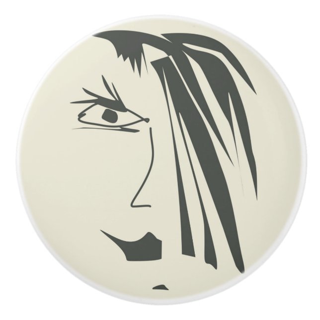 Bouton De Porte En Céramique Visage Abstrait. (Devant)