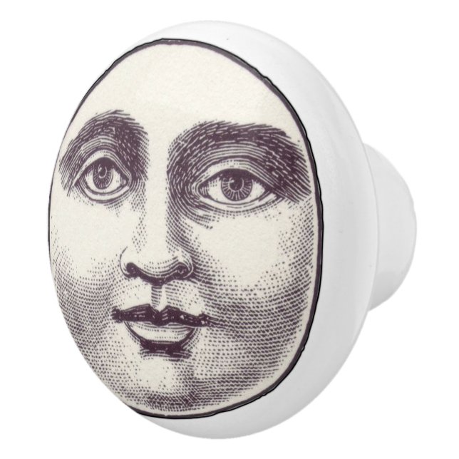 Bouton De Porte En Céramique Visage vintage de la lune de vapeur (Droite)
