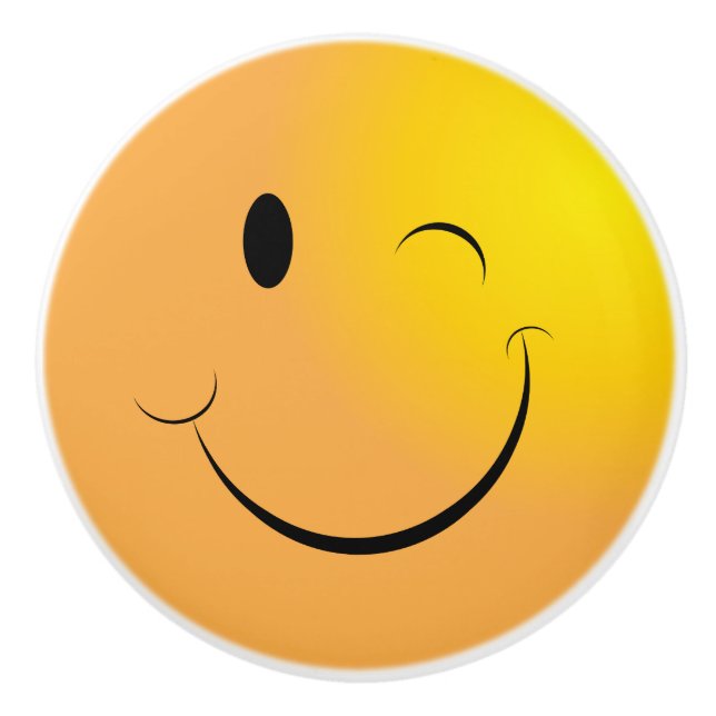Bouton De Porte En Céramique Visage 😉 Winky Jaune - Emoji (Devant)