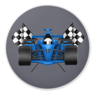 Bouton De Porte En Céramique Voiture de course sportive et drapeaux décoration 