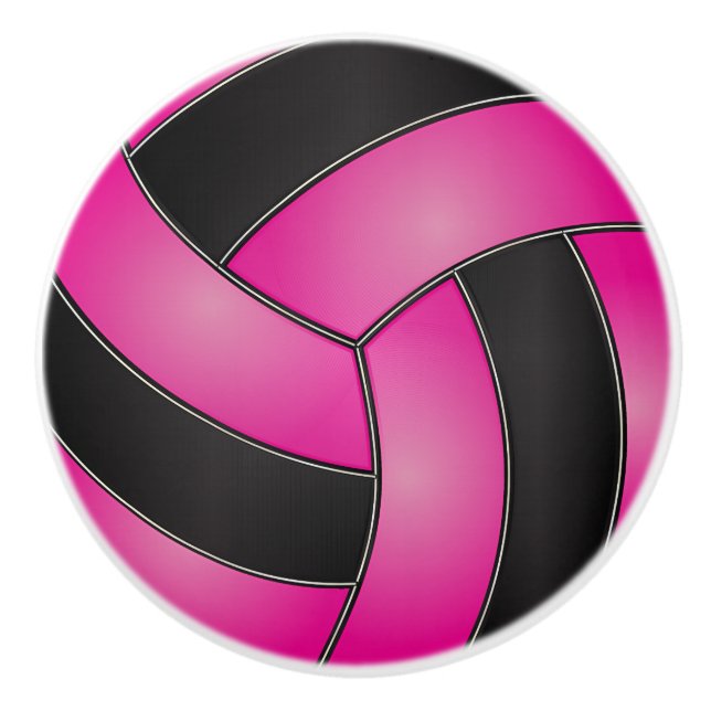 Bouton De Porte En Céramique Volley-ball rose et noir (Devant)