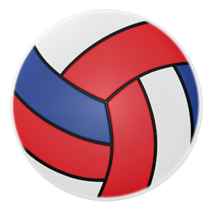 Bouton De Porte En Céramique Volley-ball rouge, blanc et bleu