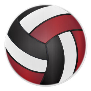 Bouton De Porte En Céramique Volley-ball rouge foncé, blanc et noir