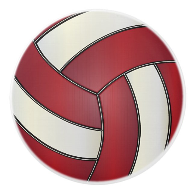 Bouton De Porte En Céramique Volley-ball rouge foncé et blanc 🏐 (Devant)