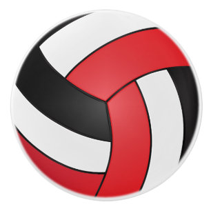 Bouton De Porte En Céramique Volley-ball rouge, noir et blanc