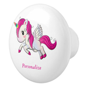 Bouton De Porte En Céramique Whimsicle Baby Unicorn Pegasus Rainbow Horn