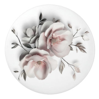 Bouton De Porte En Céramique White Blush 3 D Flower