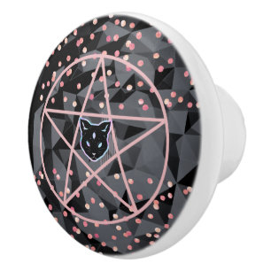 Bouton De Porte En Céramique WiizyWitch Magic Witch Cosmic Chat Pentacle Magick