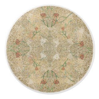 Bouton De Porte En Céramique William * Morris Beige Tulipe II Vintage