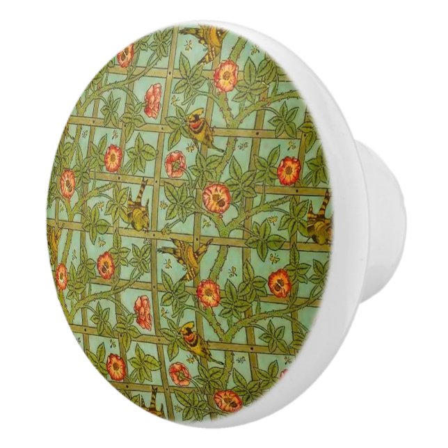 Bouton De Porte En Céramique William * Morris Birds et Trellis (Droite)