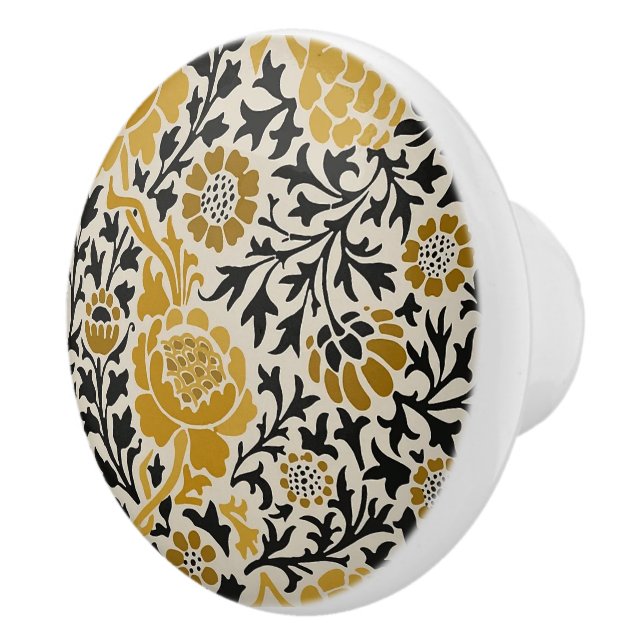 Bouton De Porte En Céramique William * Morris Chrysanthemum Beige Noir (Droite)