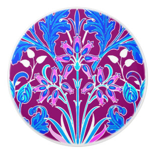 Bouton De Porte En Céramique William Morris Hyacinth Imprimer, Aqua et Purple
